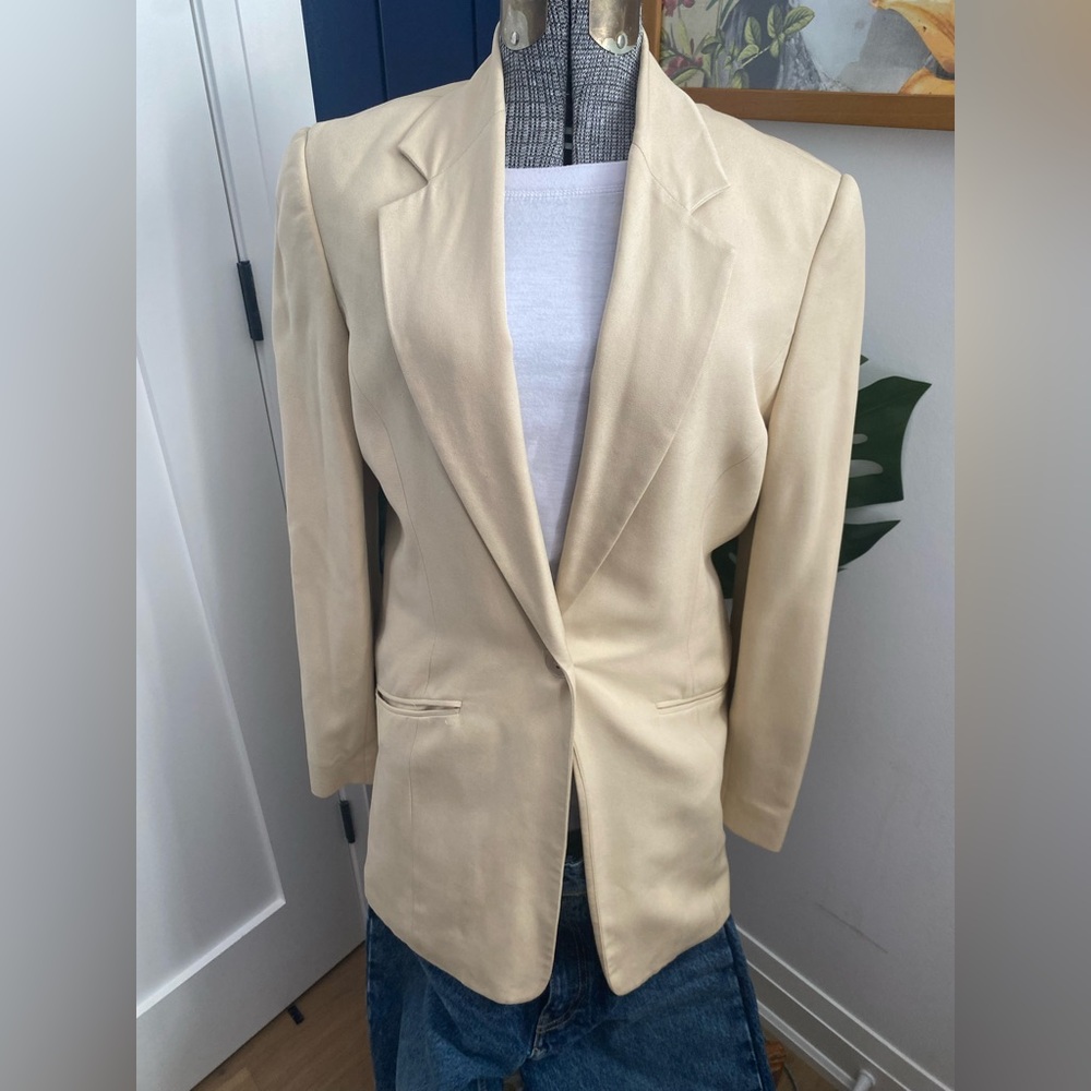 Vintage Liz Claiborne collection silk long cream pale yellow Blazer